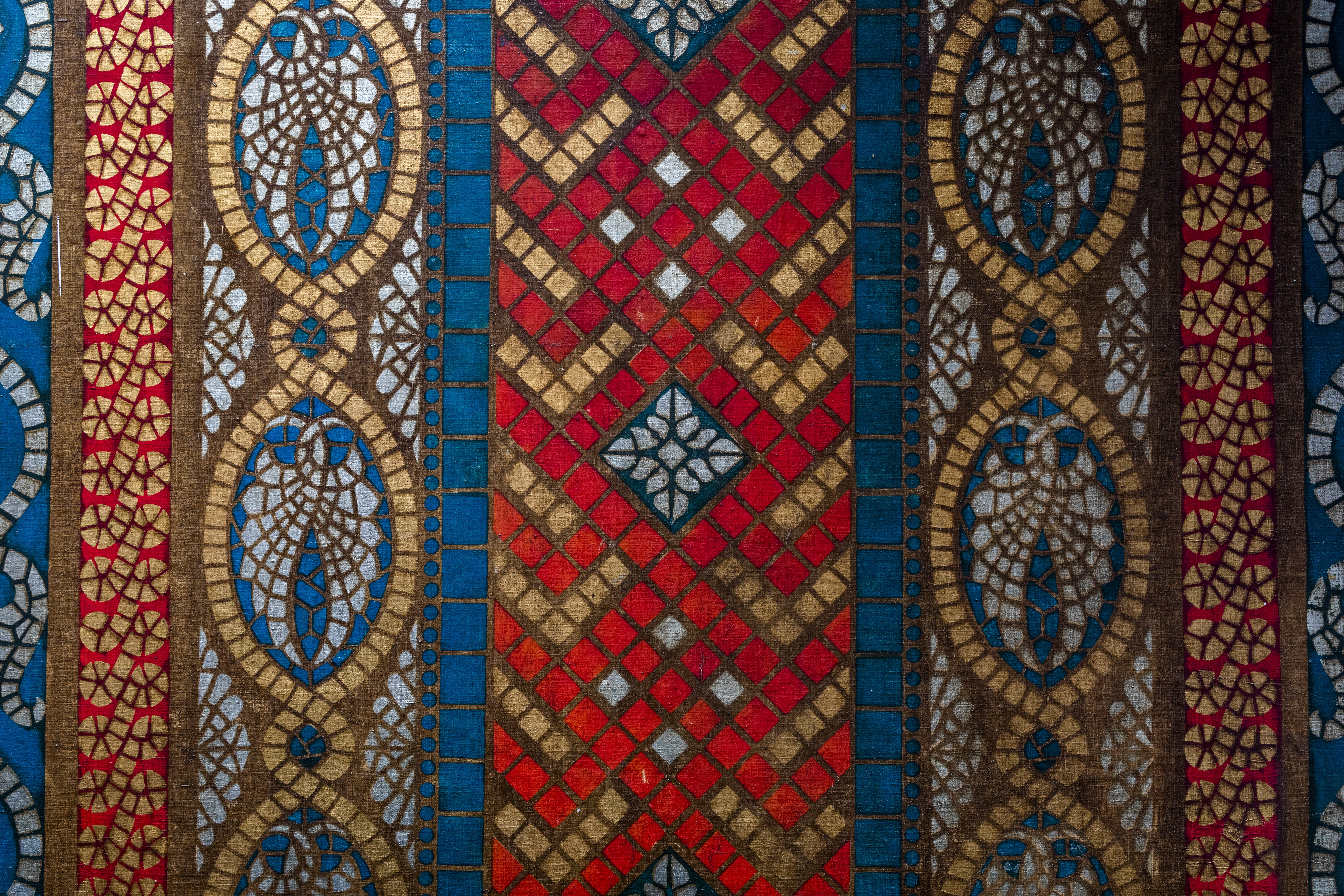intricate red, yellow and blue patterns