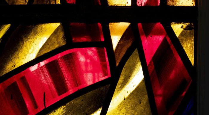 red and yellow stained glass windows