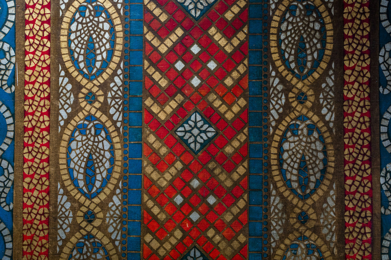 intricate red, yellow and blue patterns